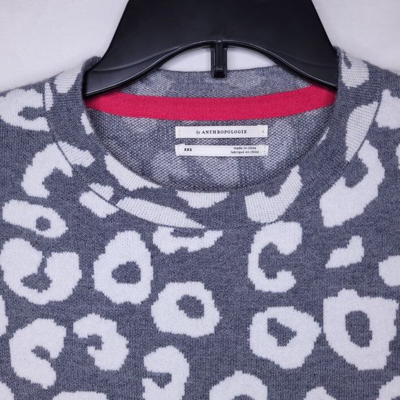 Anthropologie Sweater Womens XXS Grey White Cheetah Print Knit - Picture 2 of 10